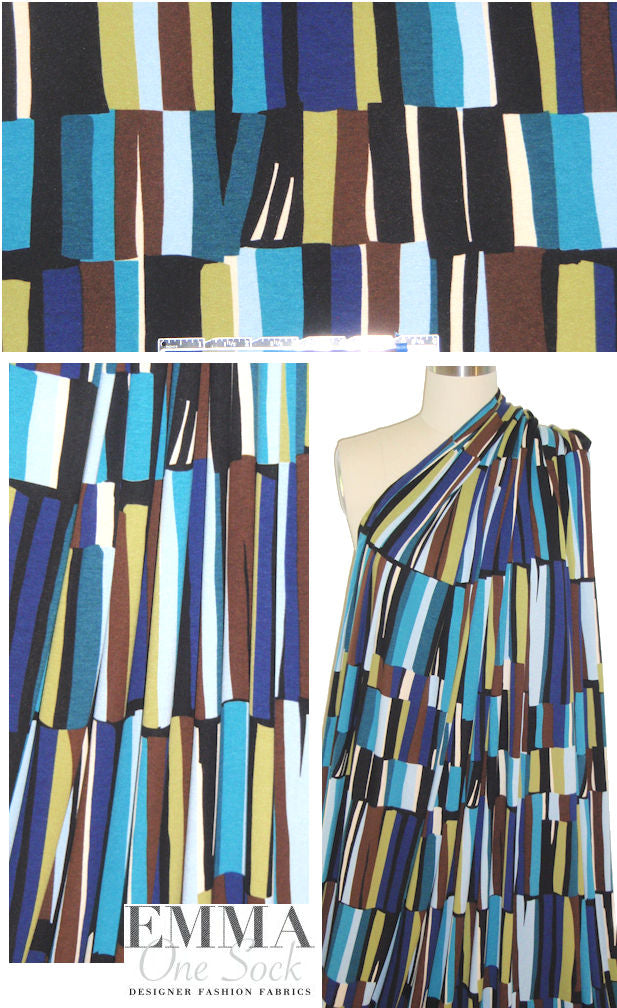 NY designer teal/chocolate graphic viscose/span. knit