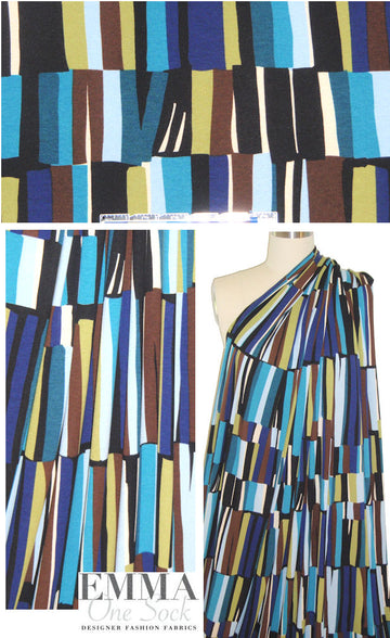 NY designer teal/chocolate graphic viscose/span. knit