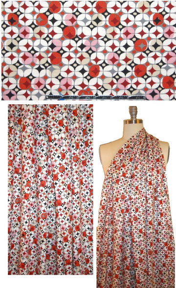 Italian red/pink/almond graphic visc/lycra knit 1.5 yd