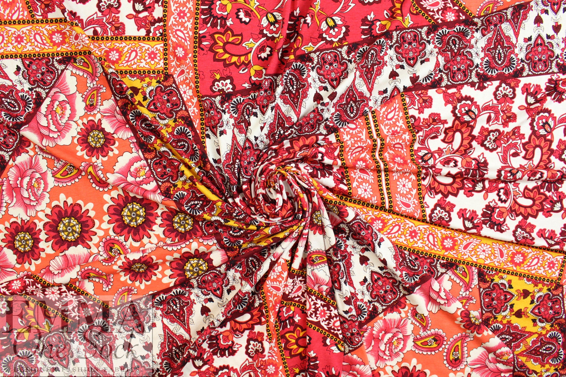 French deco patchwork montage viscose/spandex knit .75 yds