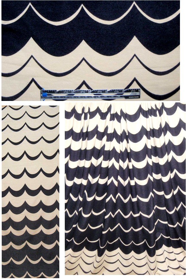 CA designer black/ivory scallop ombre rayon/lycra knit 2 yds