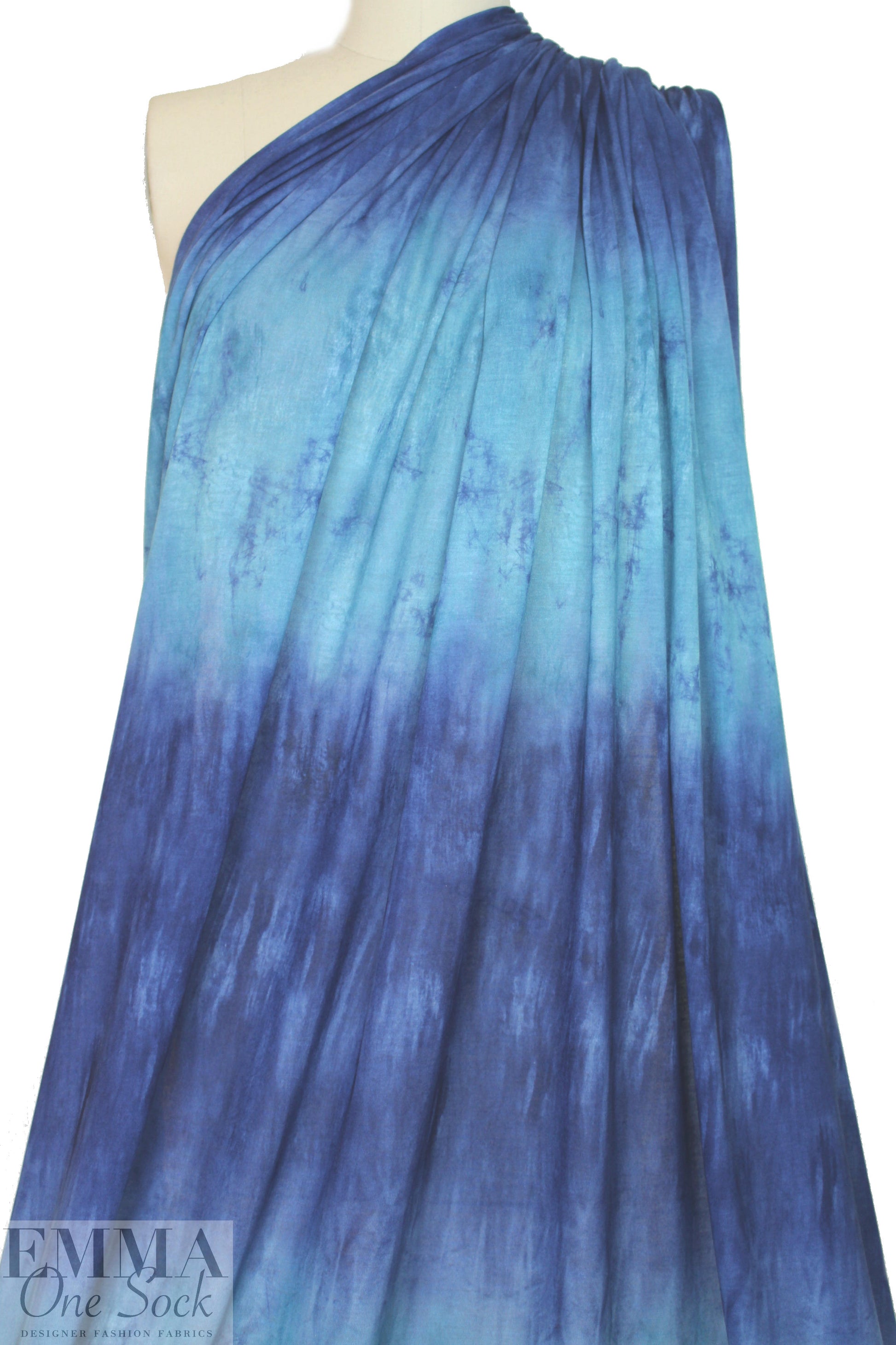 NY designer tie dye blues print knit