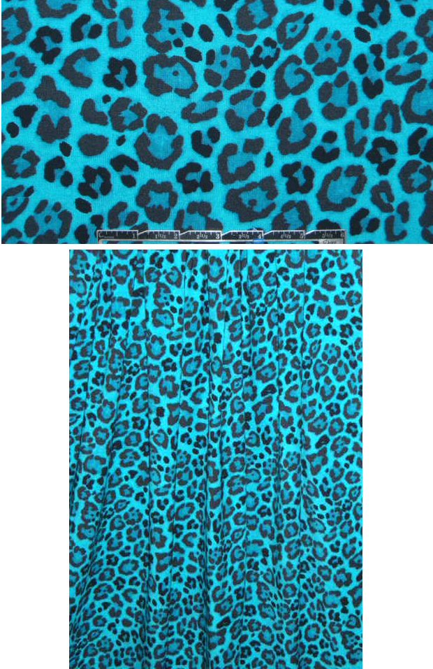 NY designer turq/black cheetah rayon/lycra knit 1 yard