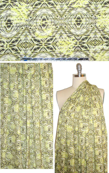 NY designer lemon-lime/dark loden woodcut knit 1.25 yd