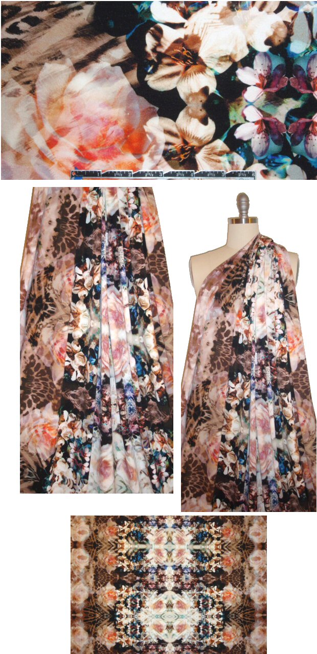 CA designer digital floral rorschach design knit crepe 1.25 yds
