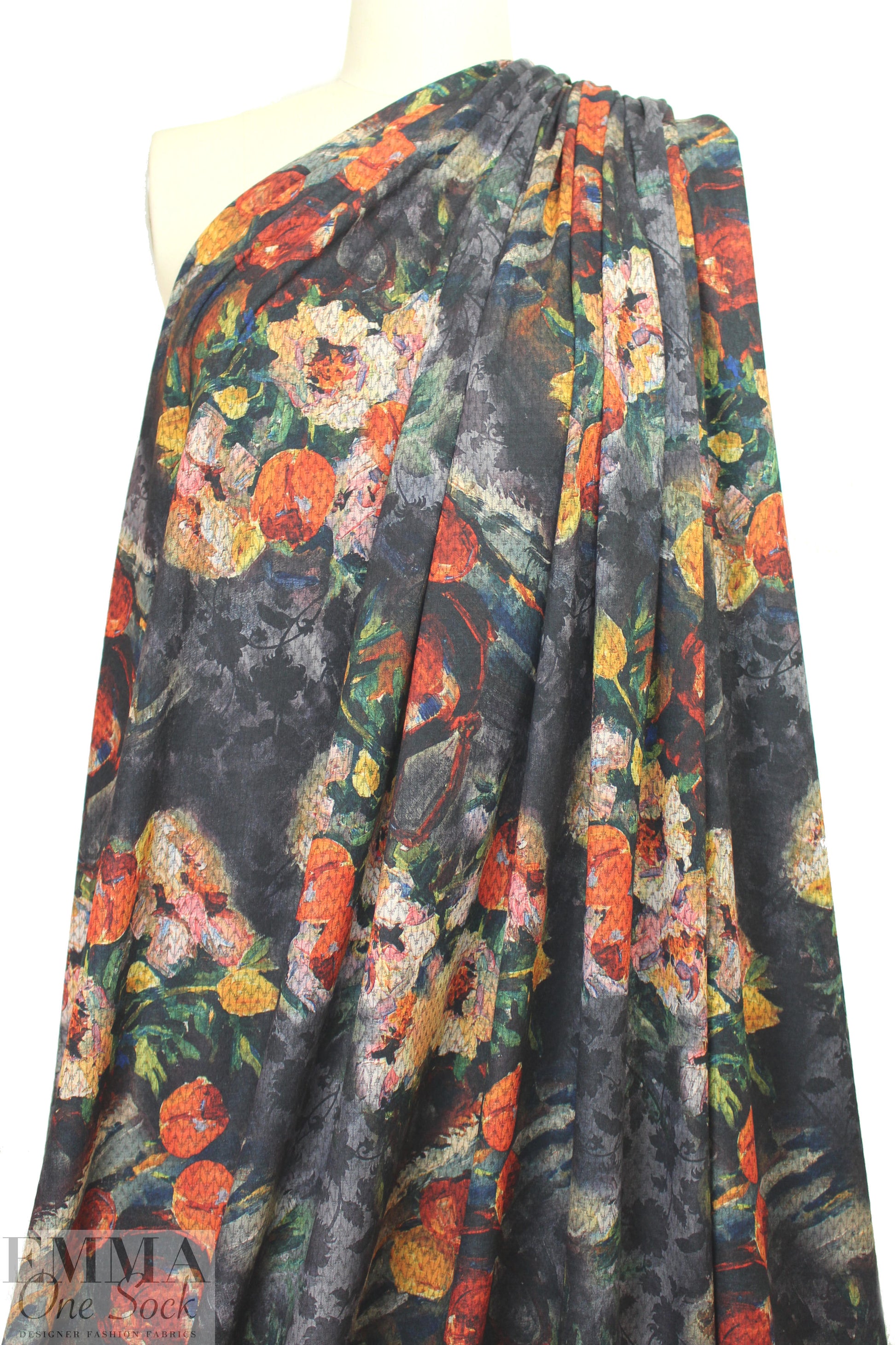 CA designer floral overprinted jacquard knit  1.375 yd