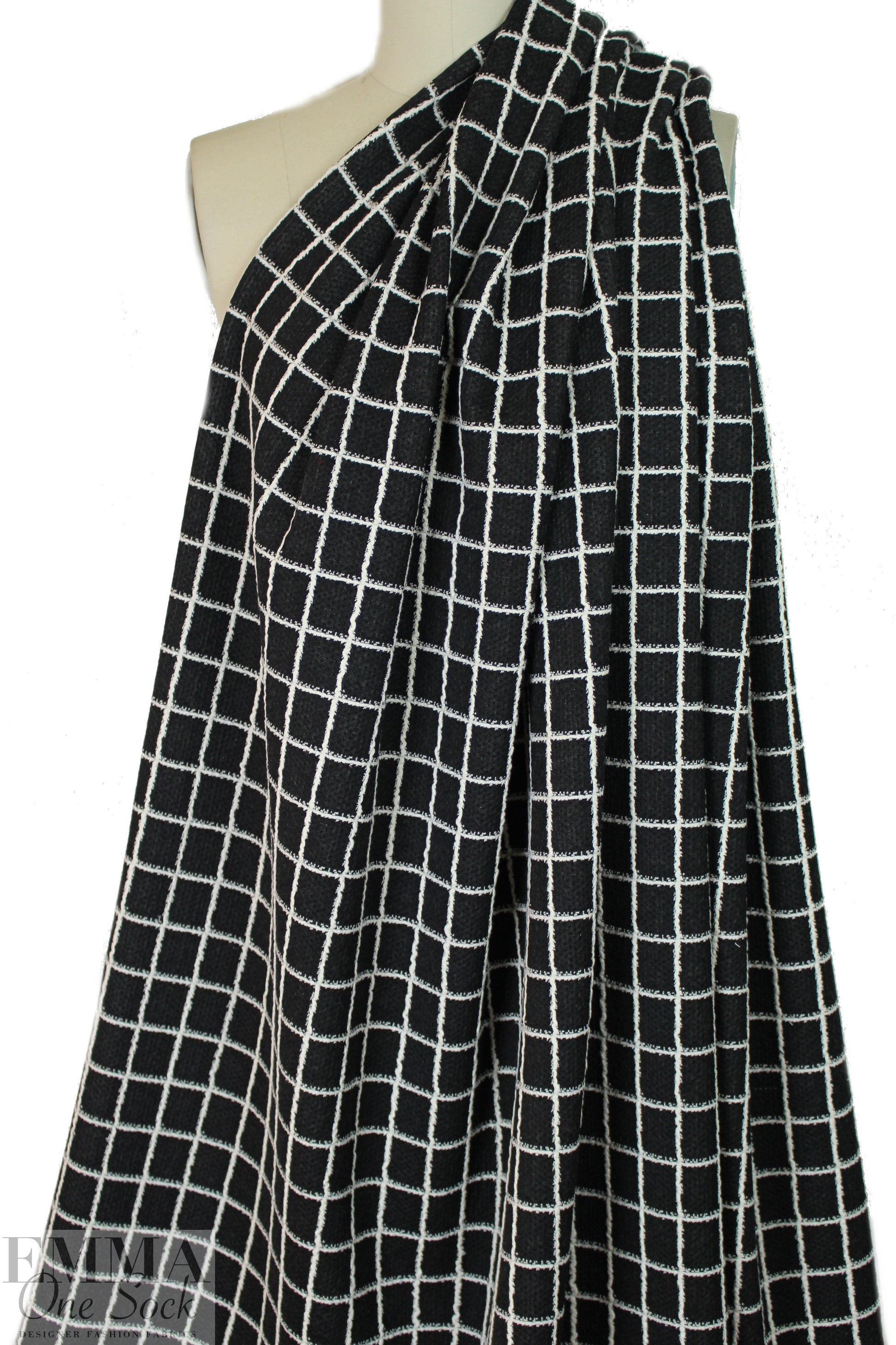 NY designer jacquard knit - black/white windowpane 1.25 yds