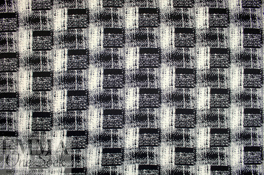 French jacquard doubleknit - cream/black 'plaid'