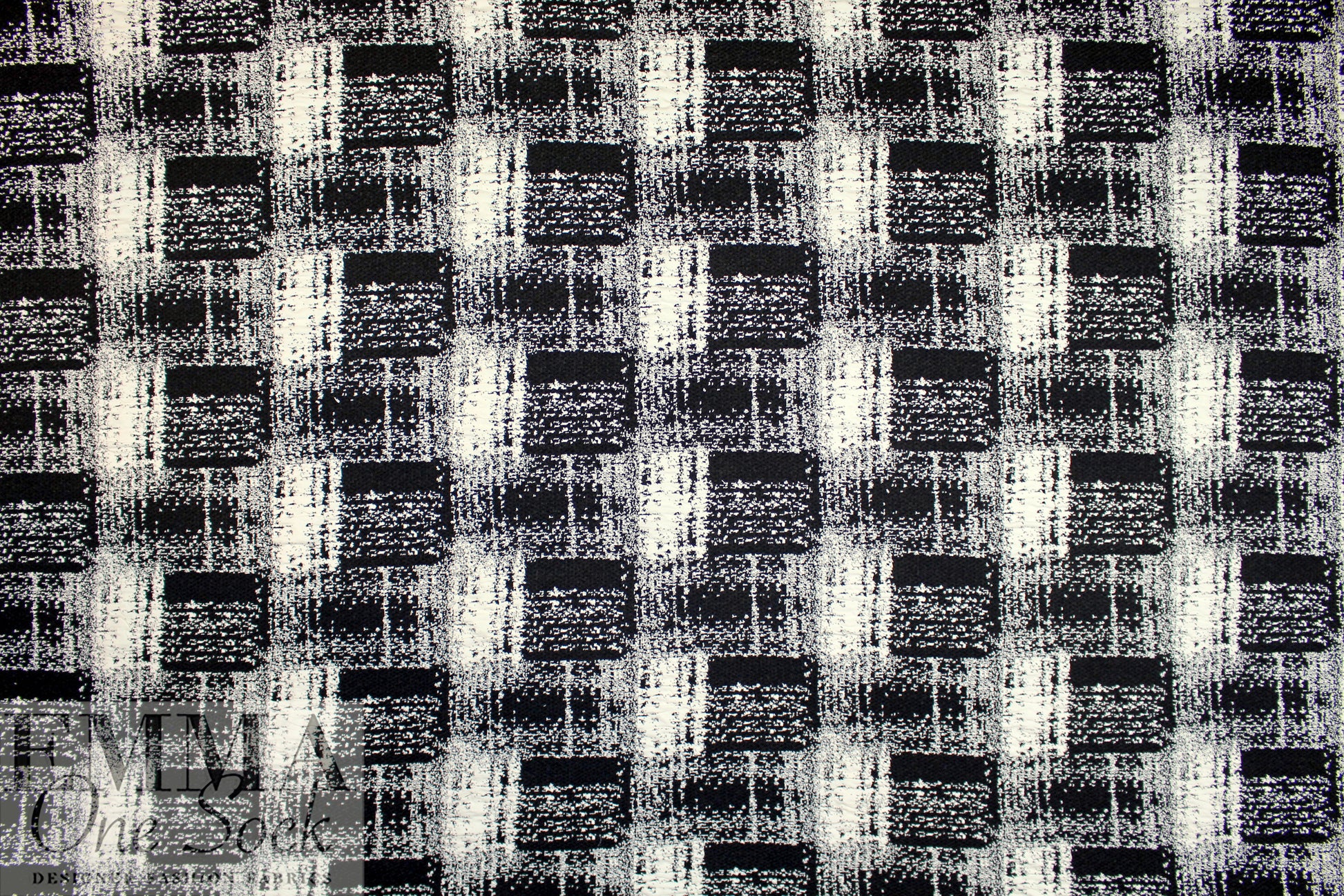 French jacquard doubleknit - cream/black 'plaid' 2 yds