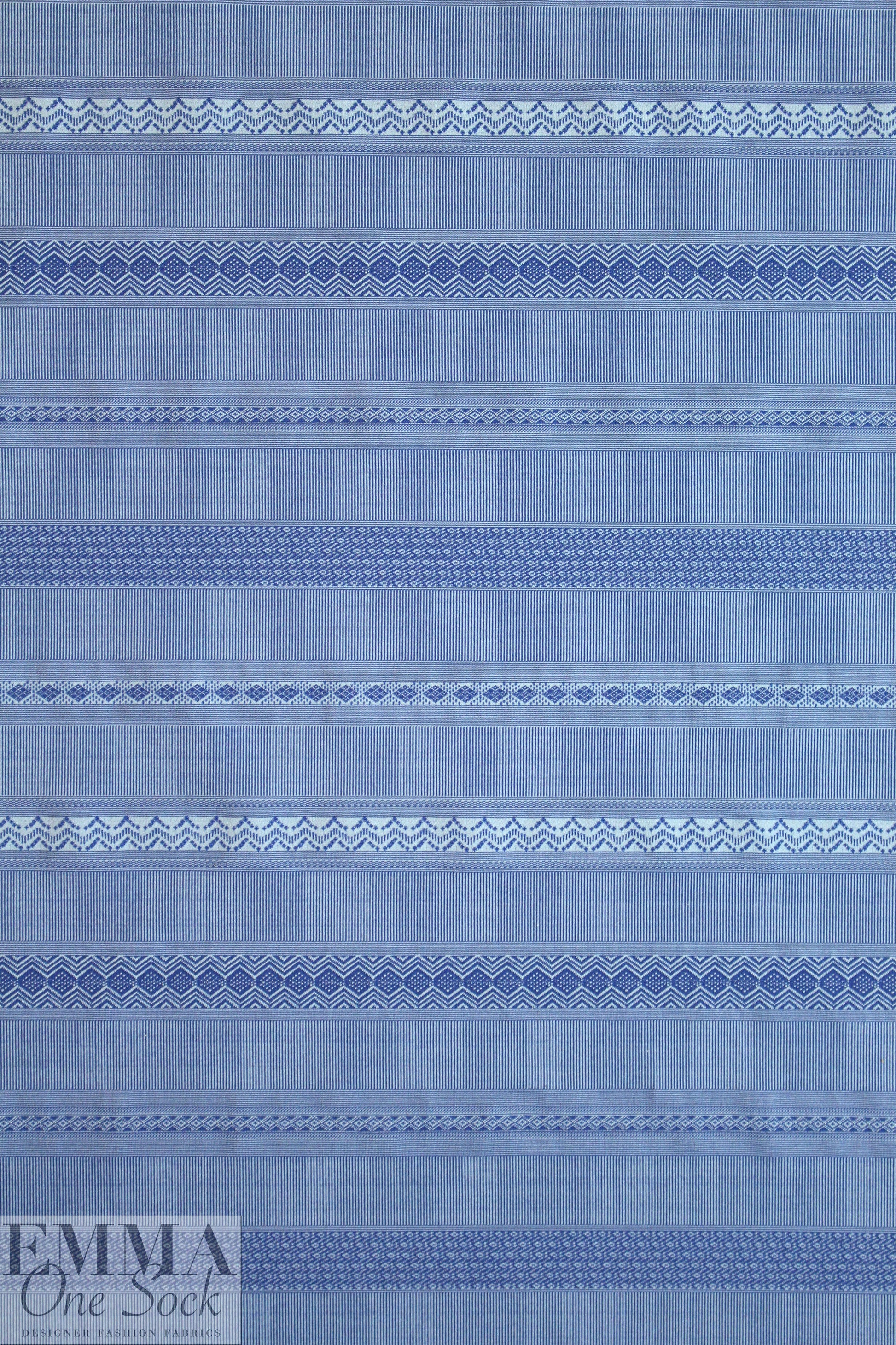 French-style yarn dyed stripe jacquard knit - blue