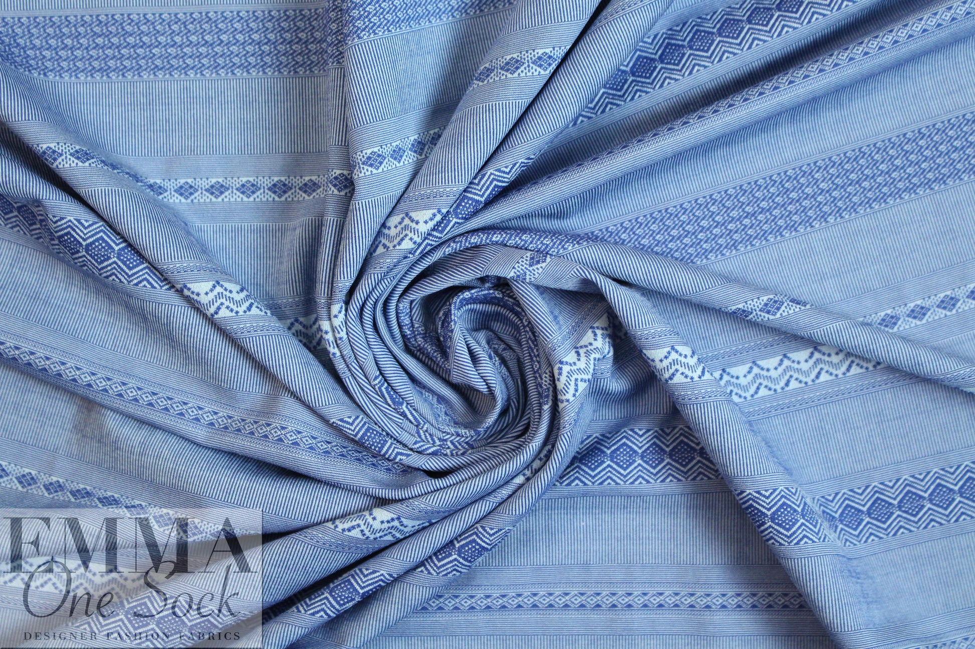 French-style yarn dyed stripe jacquard knit - blue