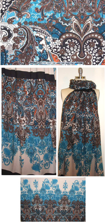 Italian teal/chocolate/cinnamon paisley panel knit 1 panel