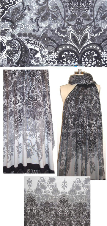Italian gray/black/white paisley panel knit 1 yard (1 full panel)