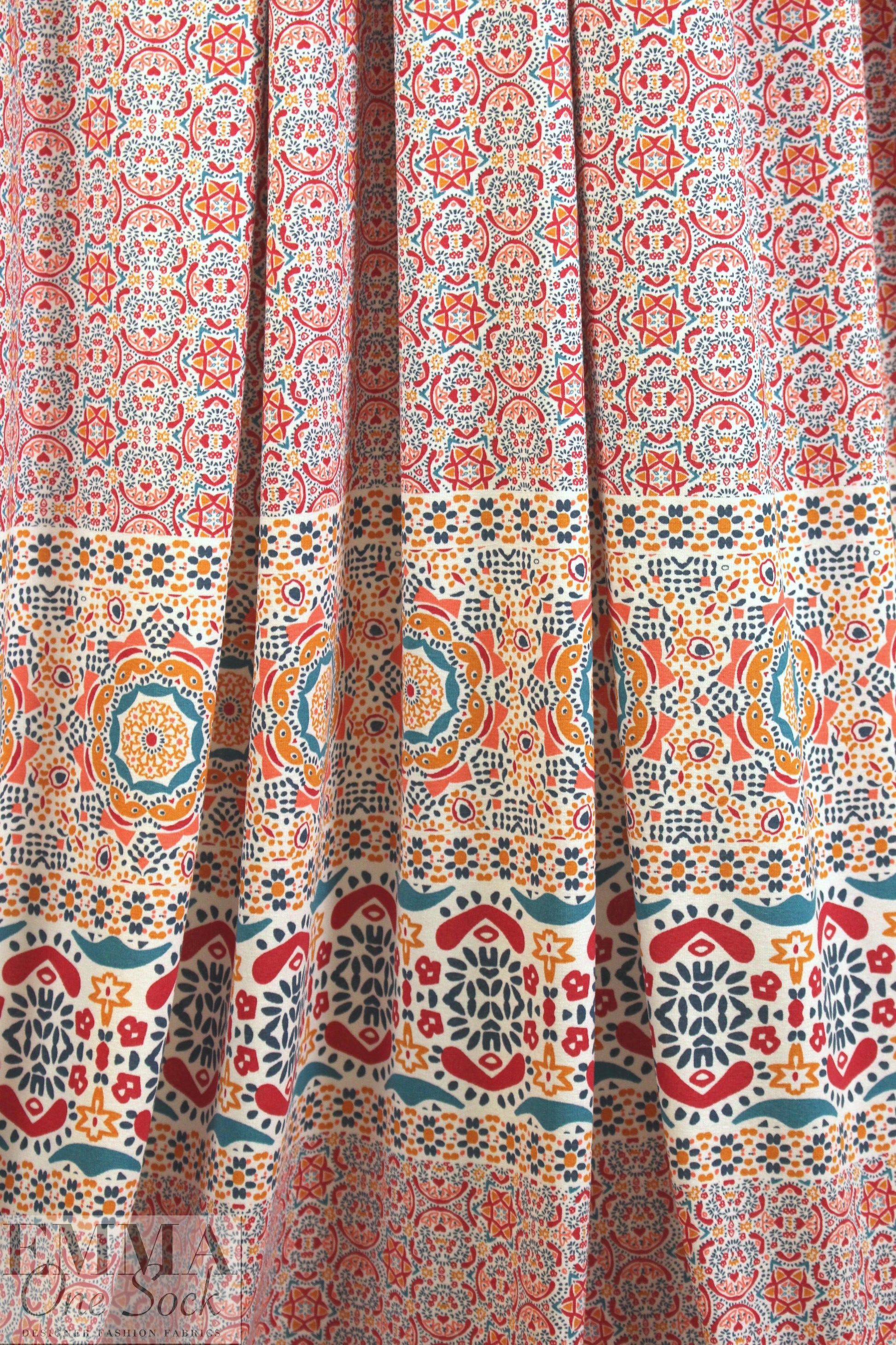 French folk art border print panel viscose/spandex knit