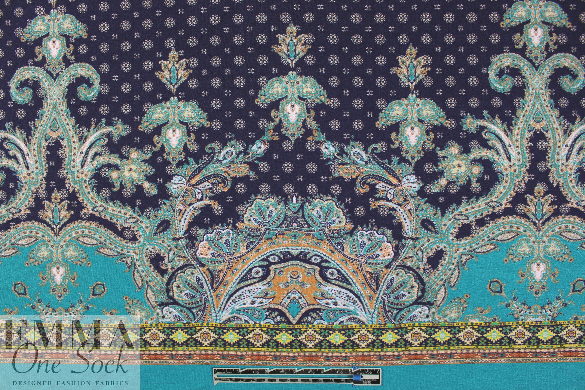 Italian paisley border panel viscose/span knit