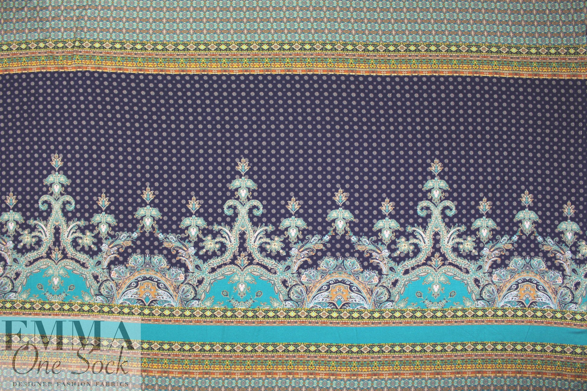 Italian paisley border panel viscose/span knit