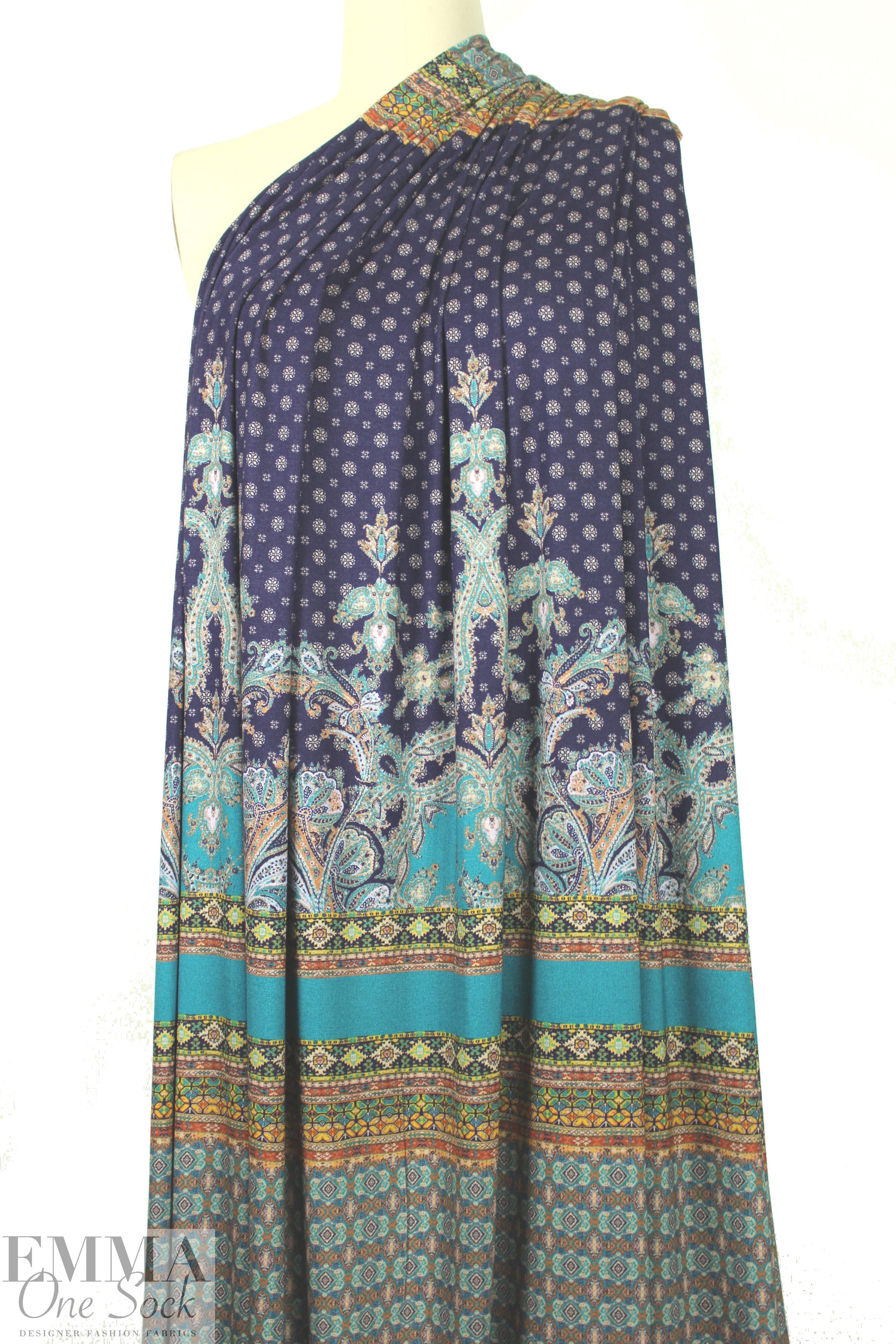 Italian paisley border panel viscose/span knit
