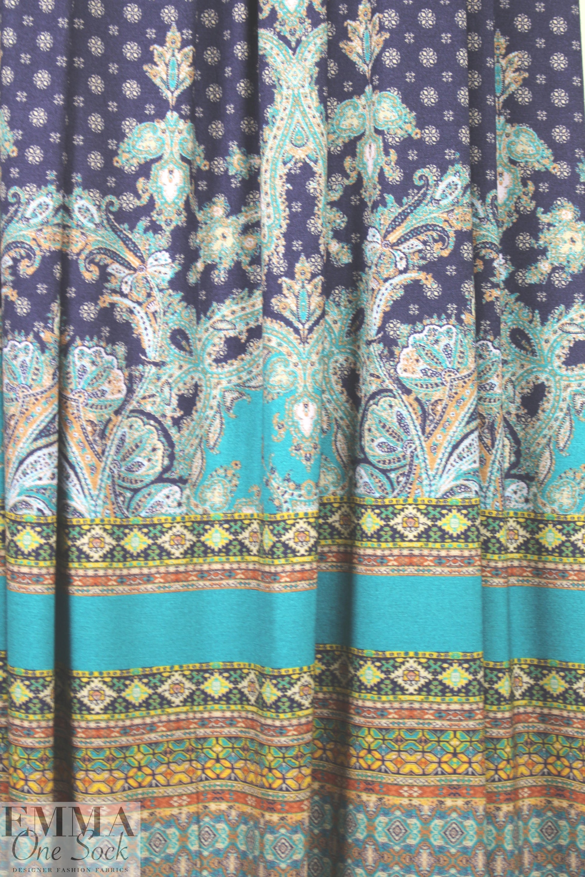 Italian paisley border panel viscose/span knit