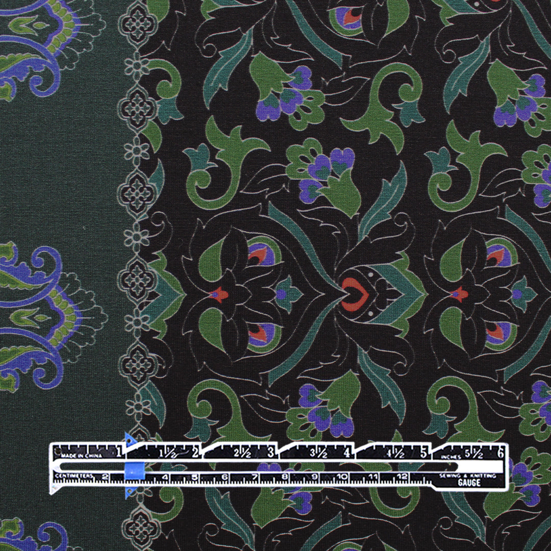 M. Rinaldi 'greenery scroll' border print viscose/spandex knit 1 yard