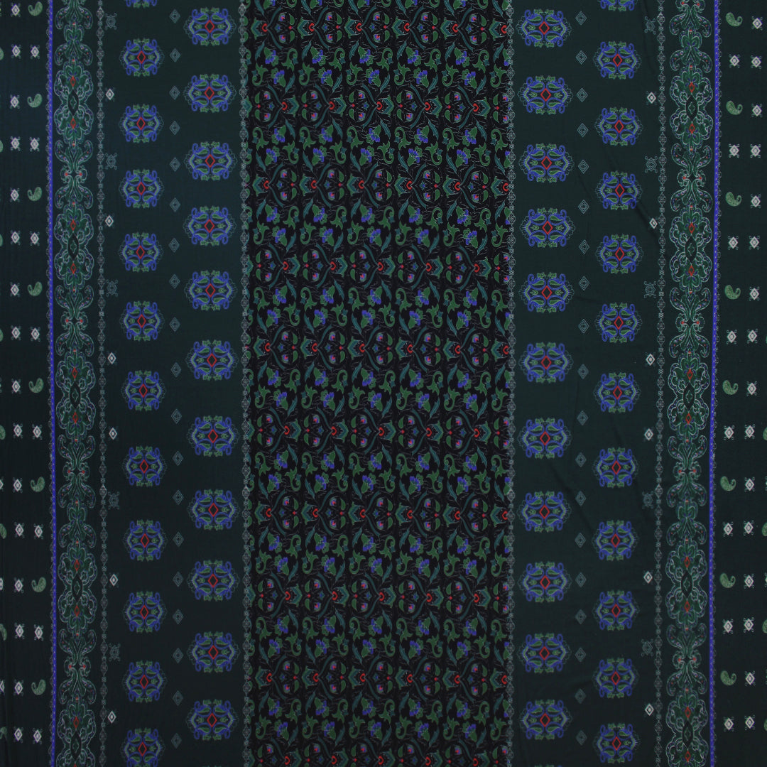 M. Rinaldi 'greenery scroll' border print viscose/spandex knit 1 yard
