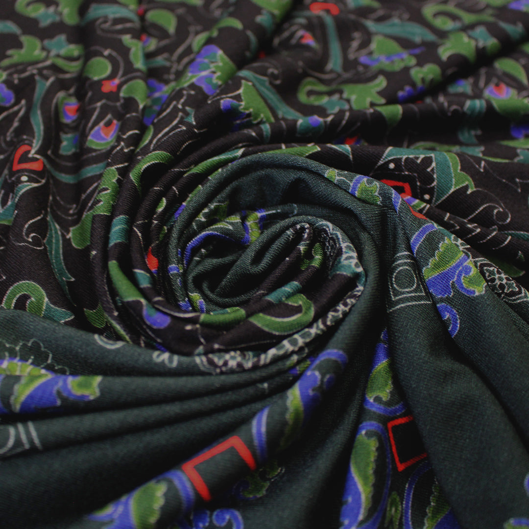 M. Rinaldi 'greenery scroll' border print viscose/spandex knit 1 yard