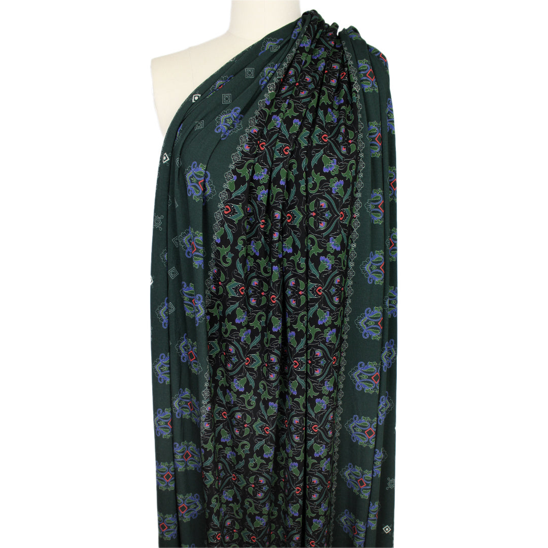 M. Rinaldi 'greenery scroll' border print viscose/spandex knit 1 yard