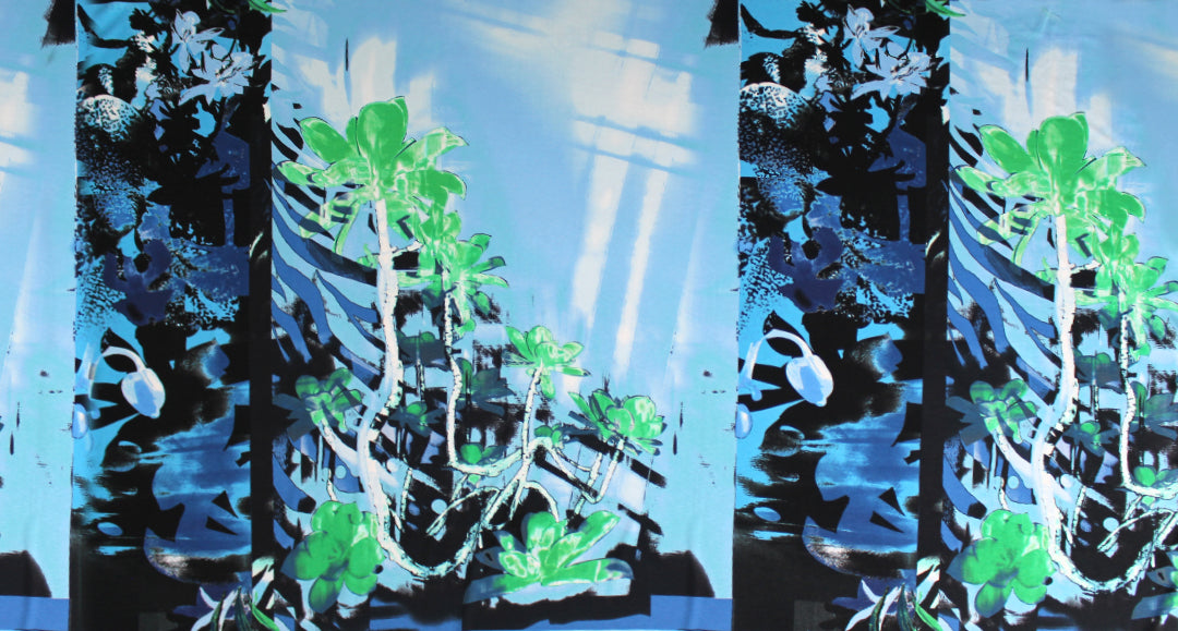 Italian 'tropical blues' viscose knit panel .75 yds - 1 Panel