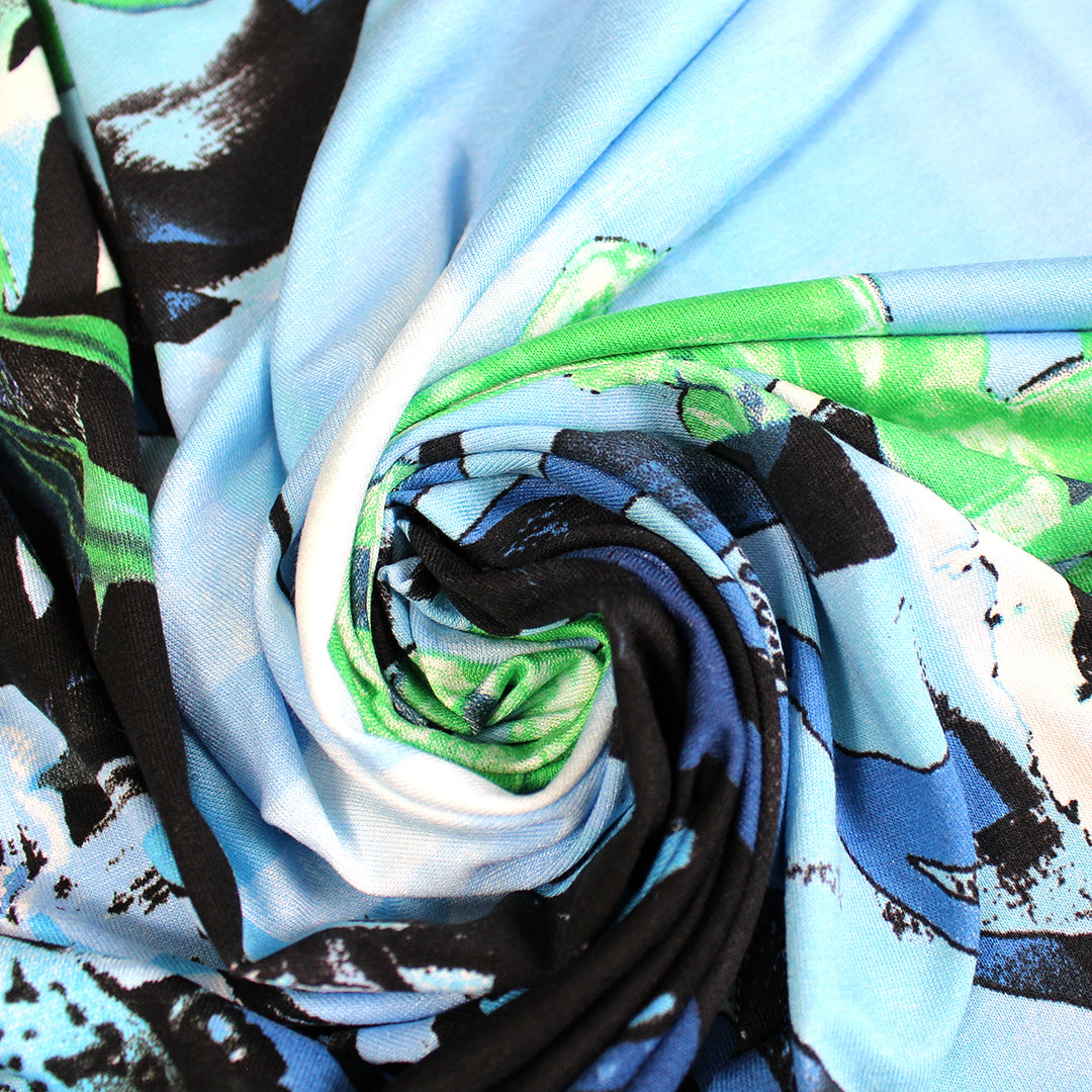 Italian 'tropical blues' viscose knit panel .75 yds - 1 Panel