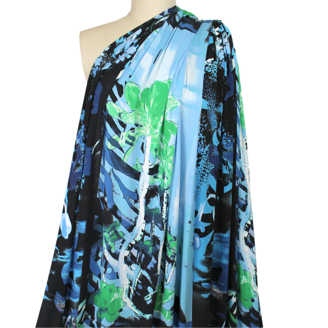 Italian 'tropical blues' viscose knit panel .75 yds - 1 Panel