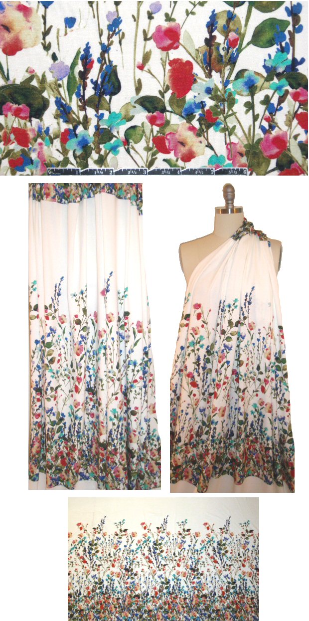 French wildflower border panel knit 1 yard