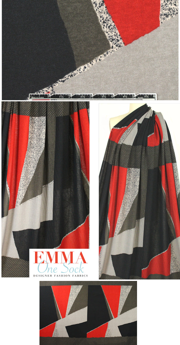 CA designer red/gray cubist sweater panel
