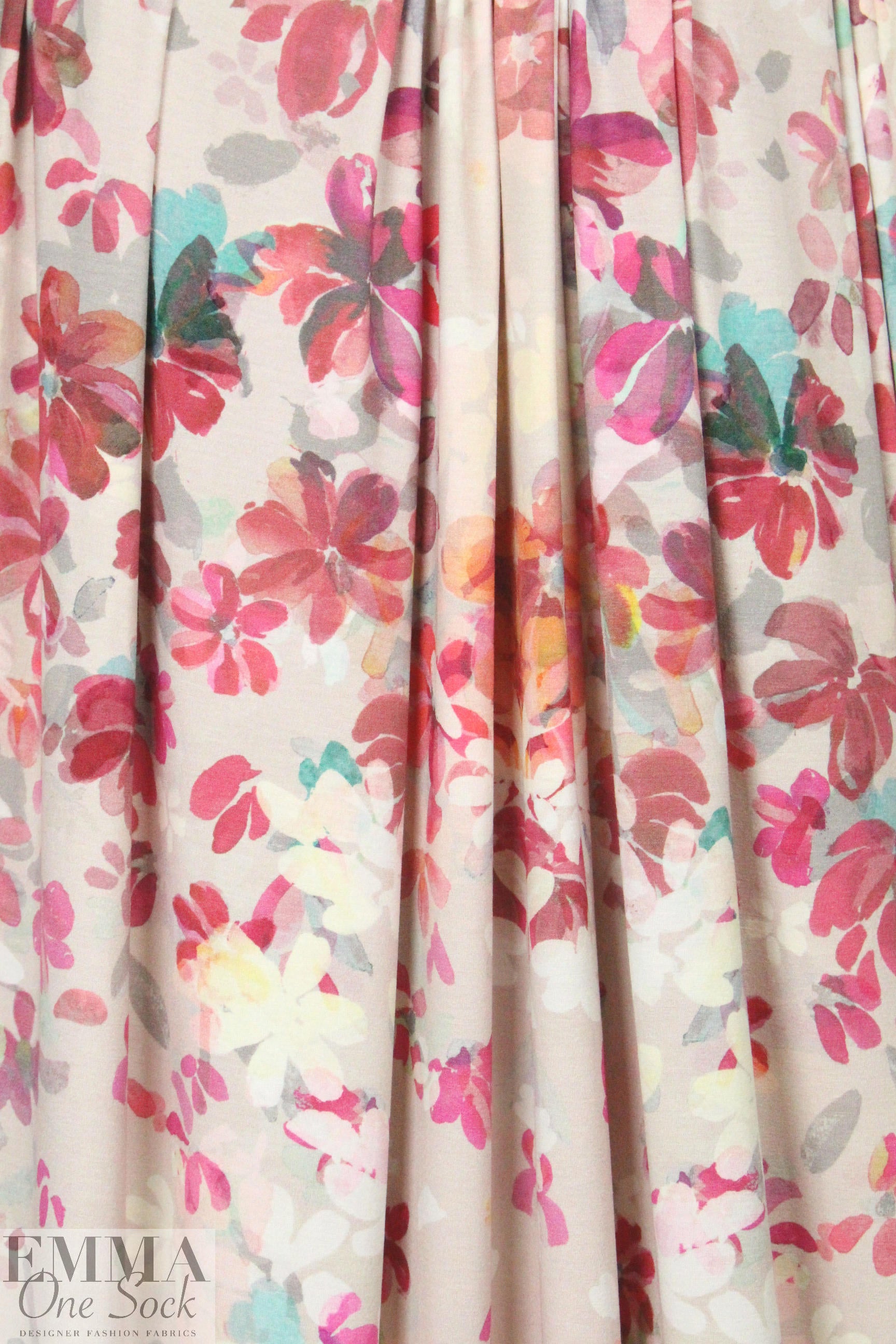 painterly pink petals panel knit .75 yds Partial Panel