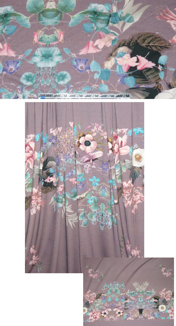 French aub-brown garden bouquet panel knit 2 panels