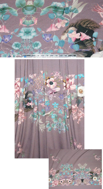 French aub-brown garden bouquet panel knit 2 panels
