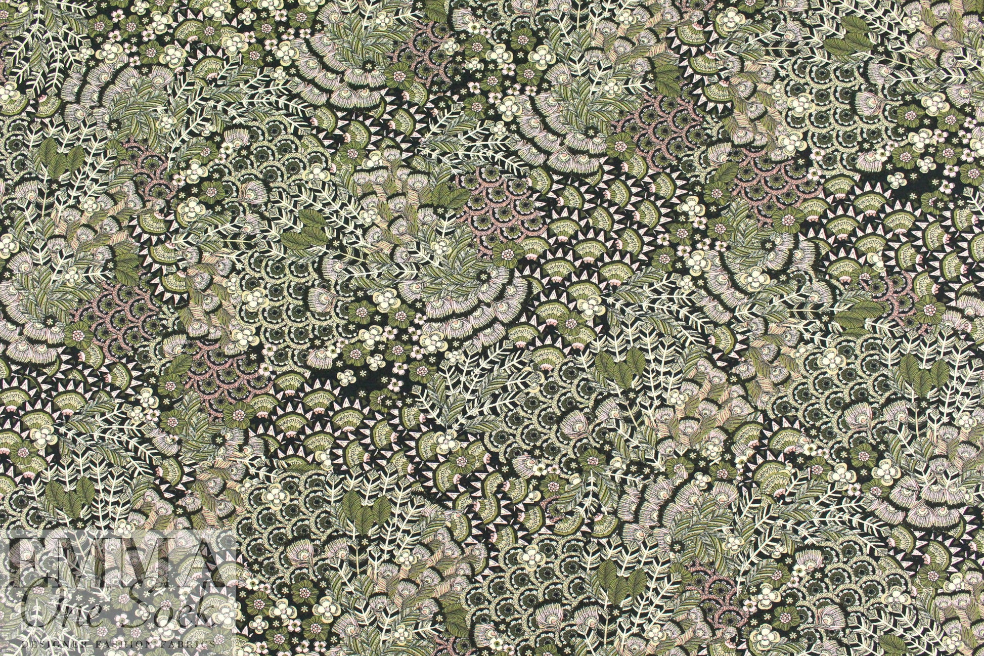 Italian digital viscose/elas knit - graphic feathers