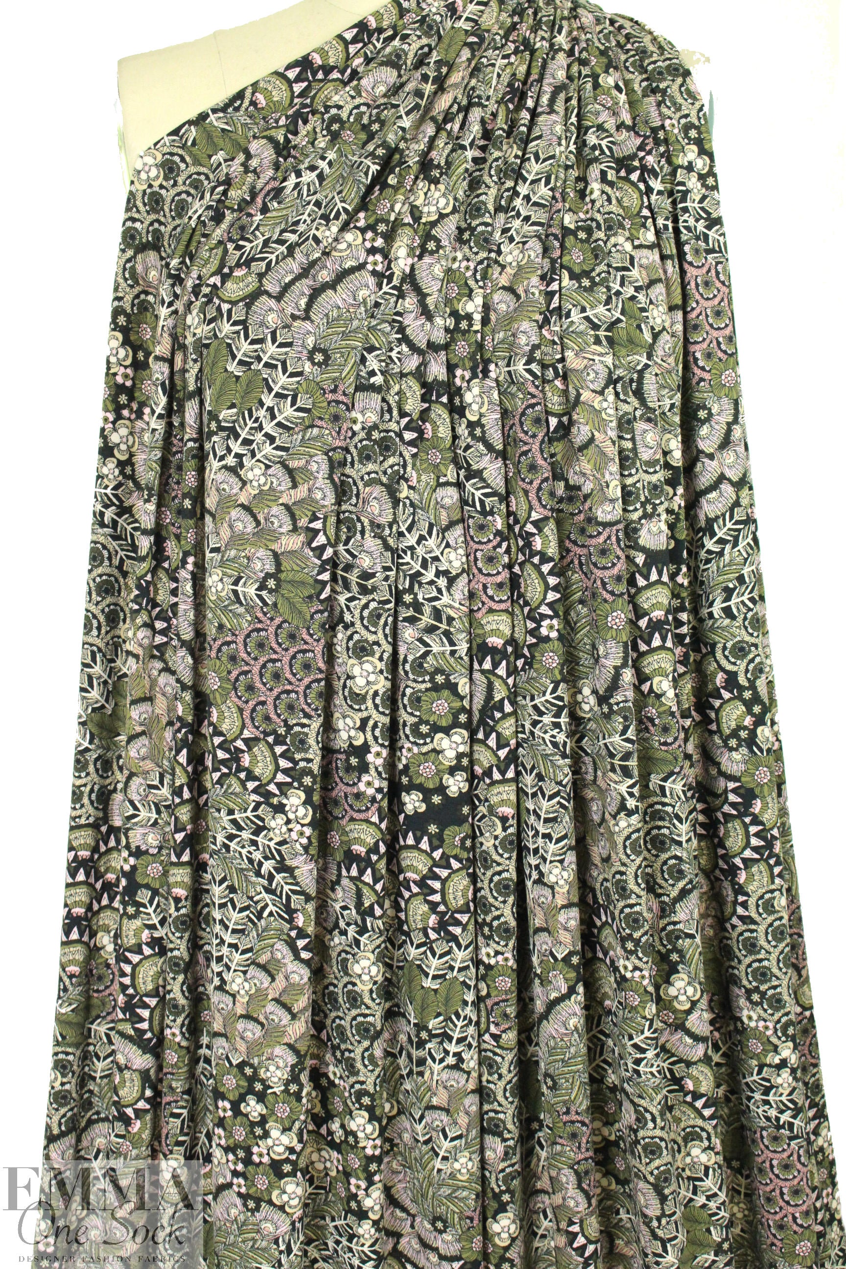 Italian digital viscose/elas knit - graphic feathers