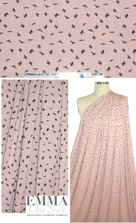 soft and drapey bamboo/spandex jersey - blush birds
