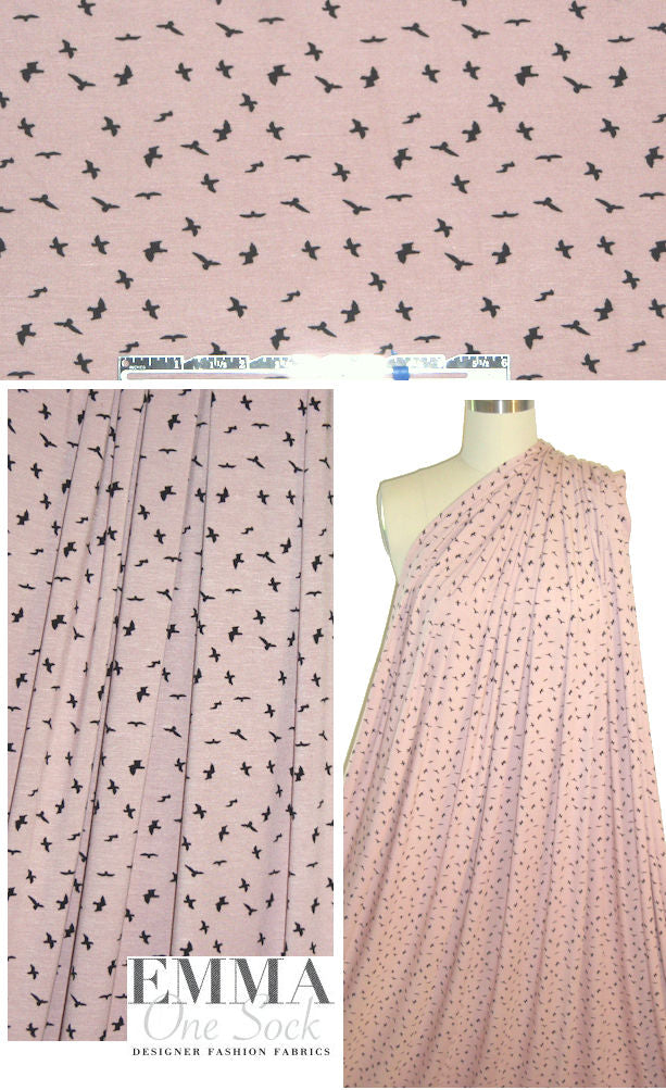 soft and drapey bamboo/spandex jersey - blush birds 1.875 yd