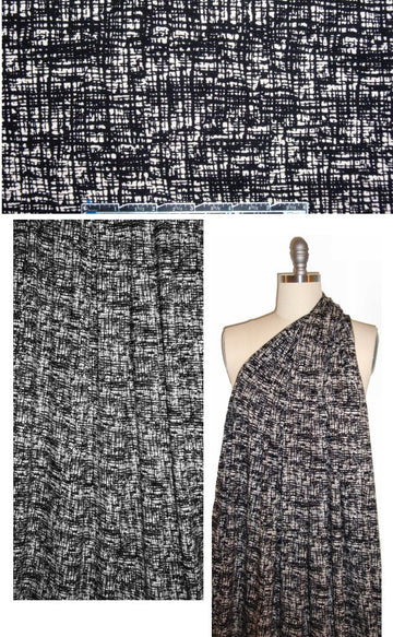 CA designer rayon/lycra knit - b/w crosshatch
