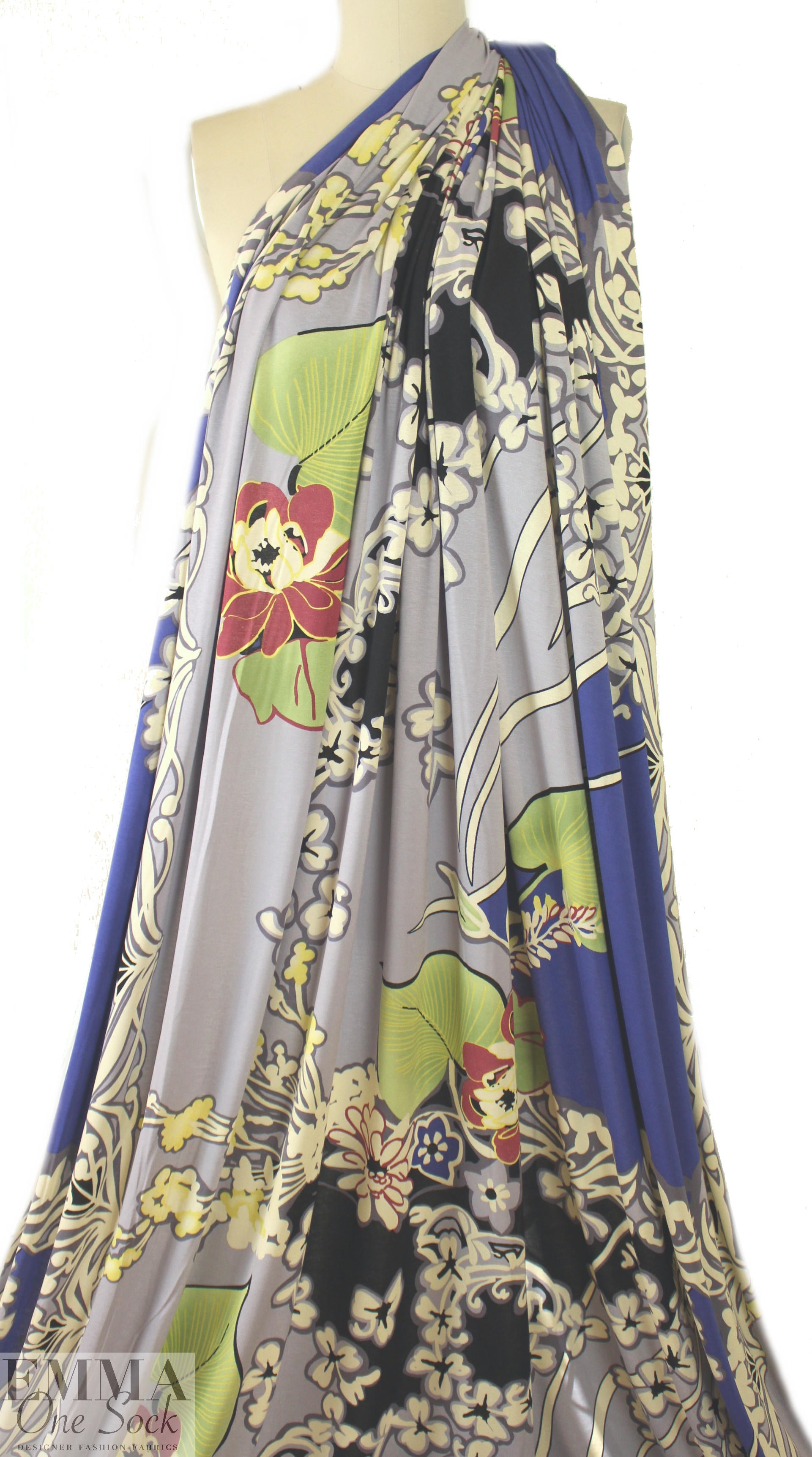 Italian digital viscose knit - blue/rouge floral