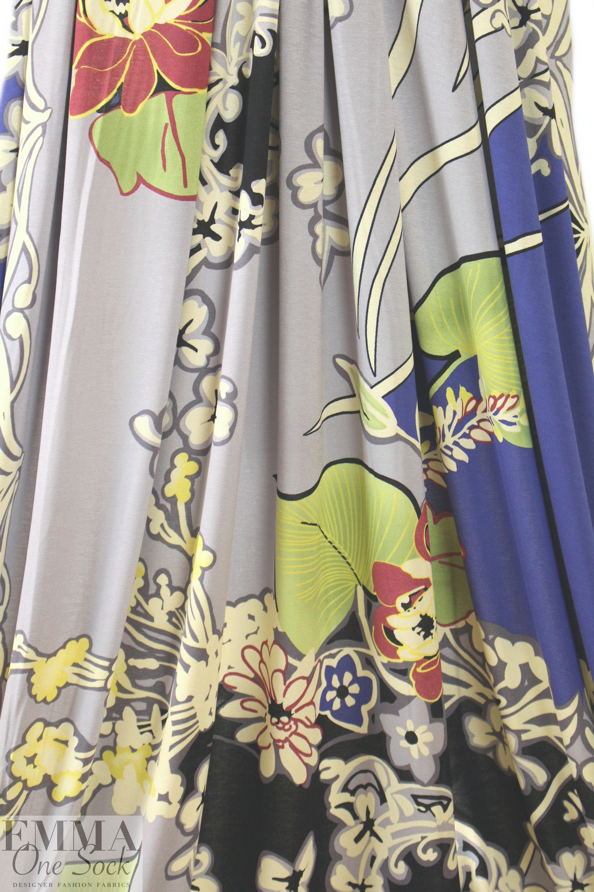 Italian digital viscose knit - blue/rouge floral