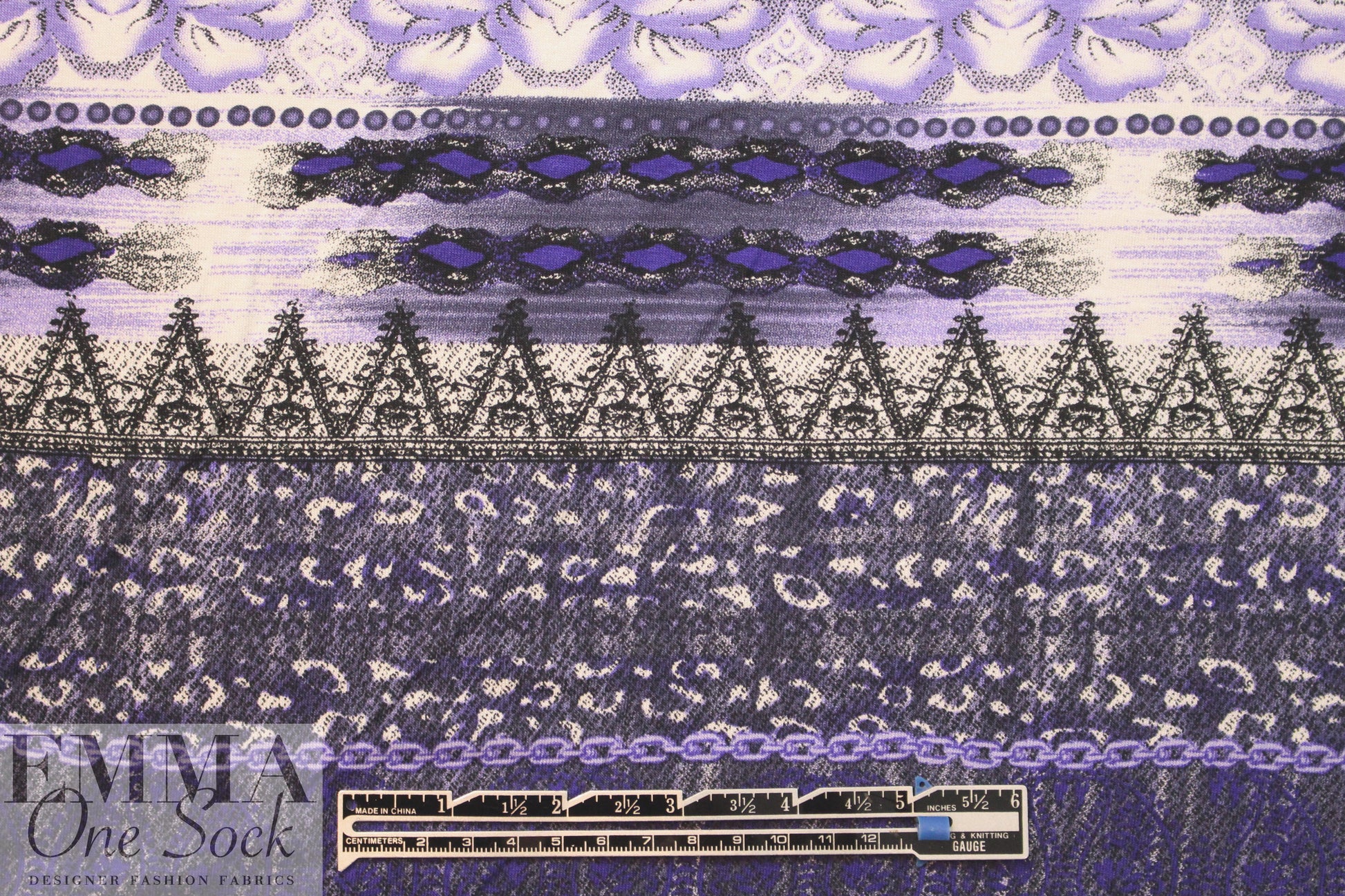 Italian digital viscose knit - grape/off black panel .75 yds