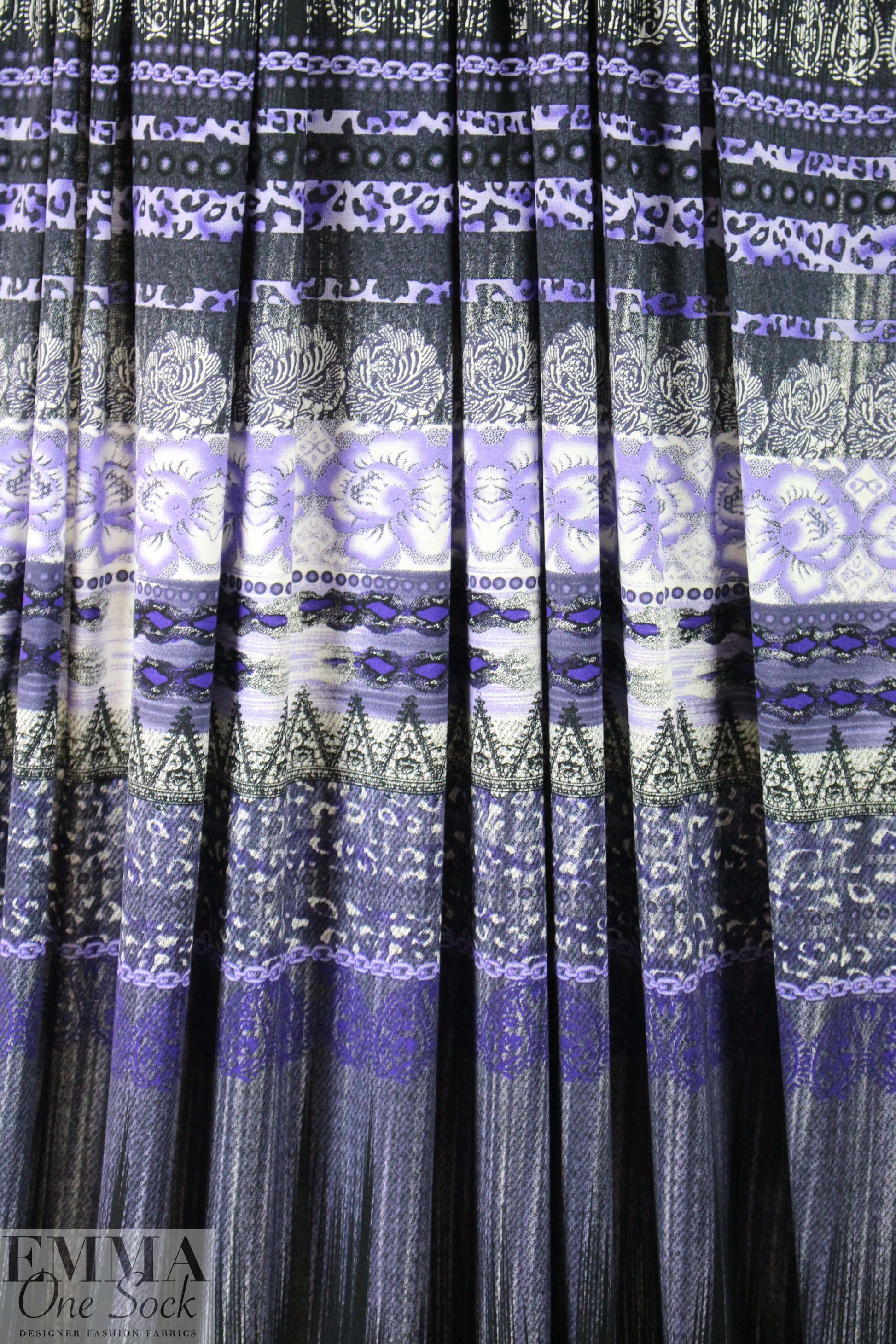 Italian digital viscose knit - grape/off black panel .75 yds