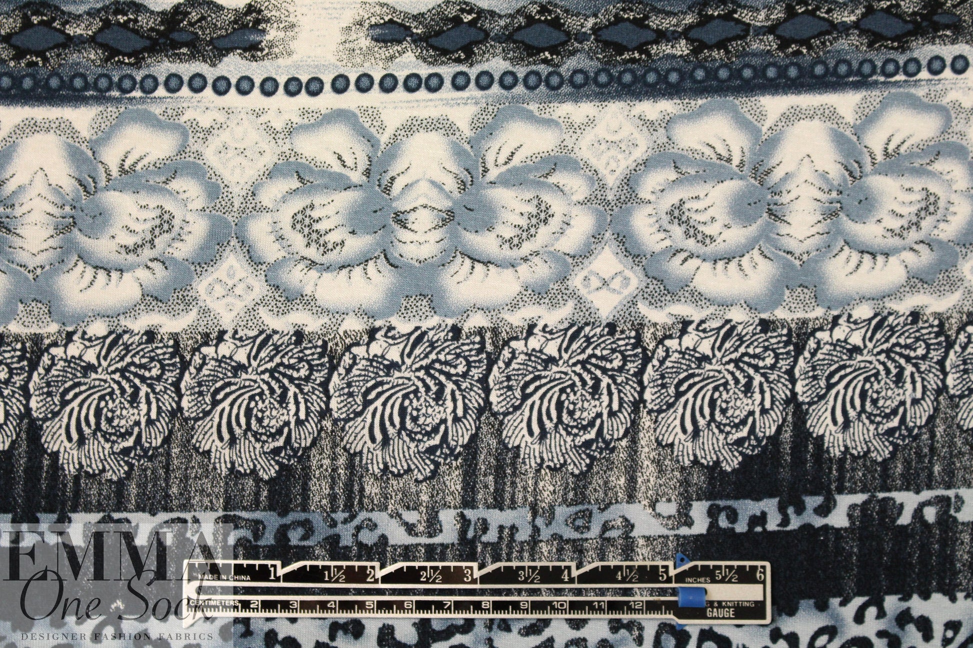 Italian digital knit - denimy blue panel .875 yds