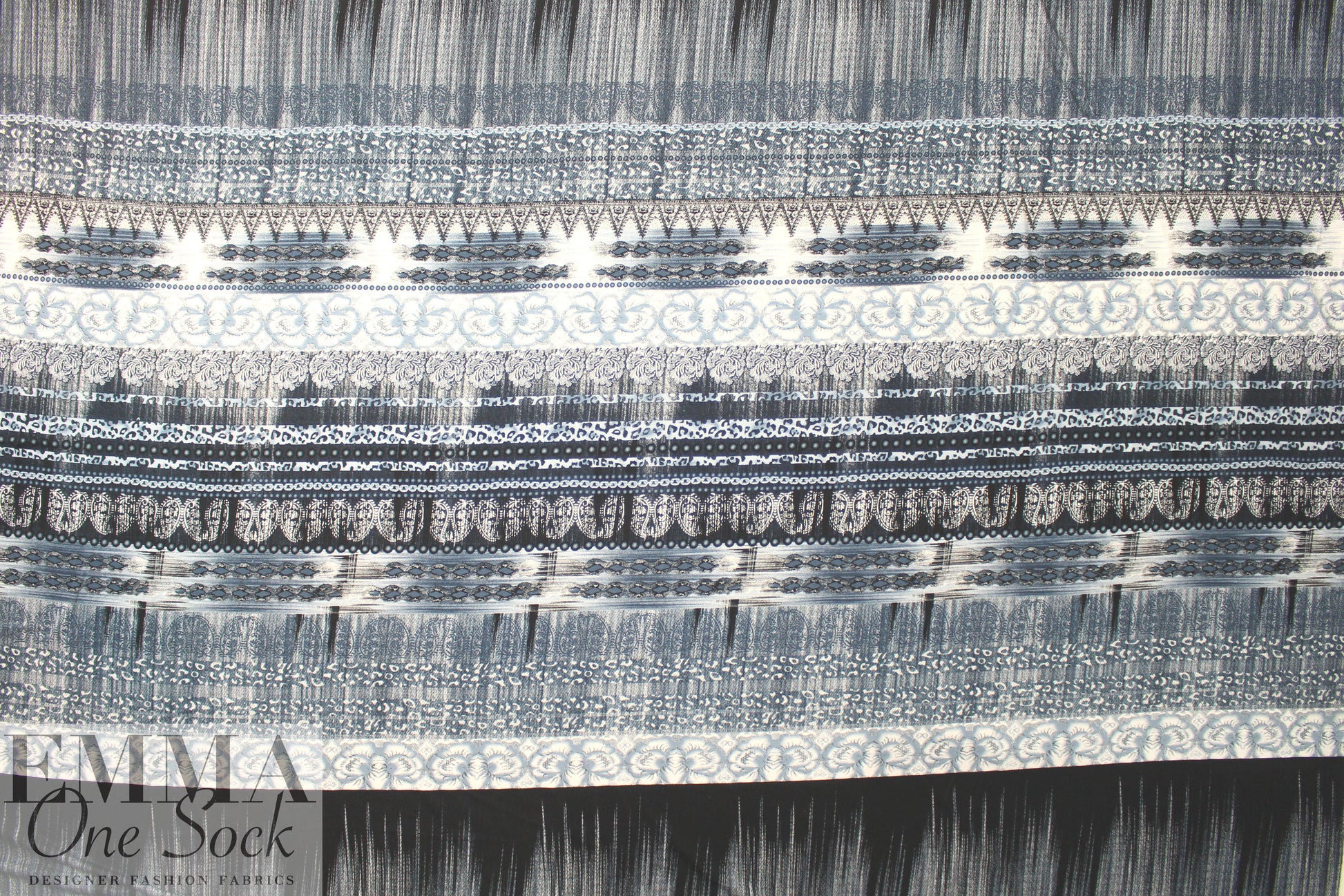 Italian digital viscose knit - denimy blue panel