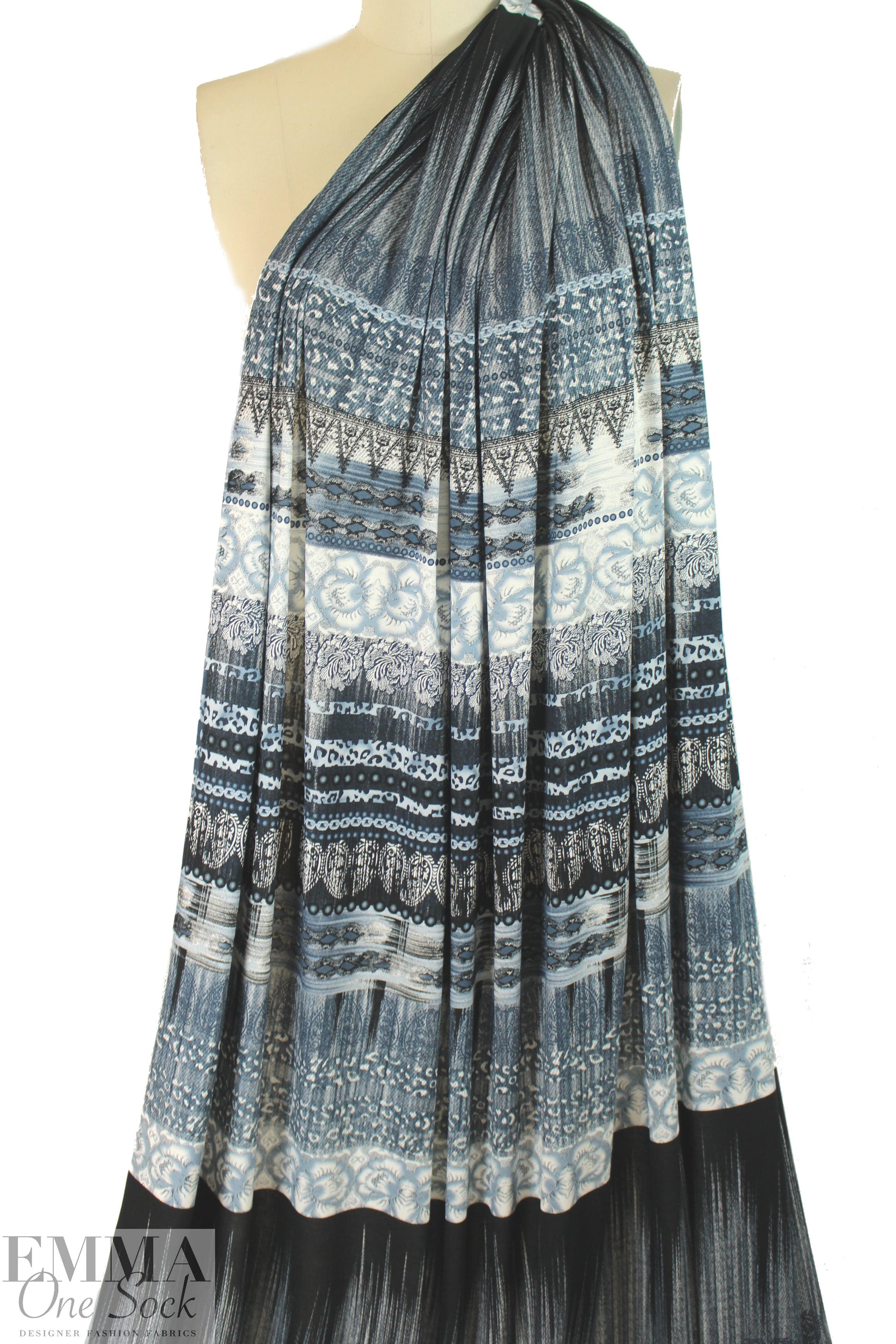Italian digital viscose knit - denimy blue panel