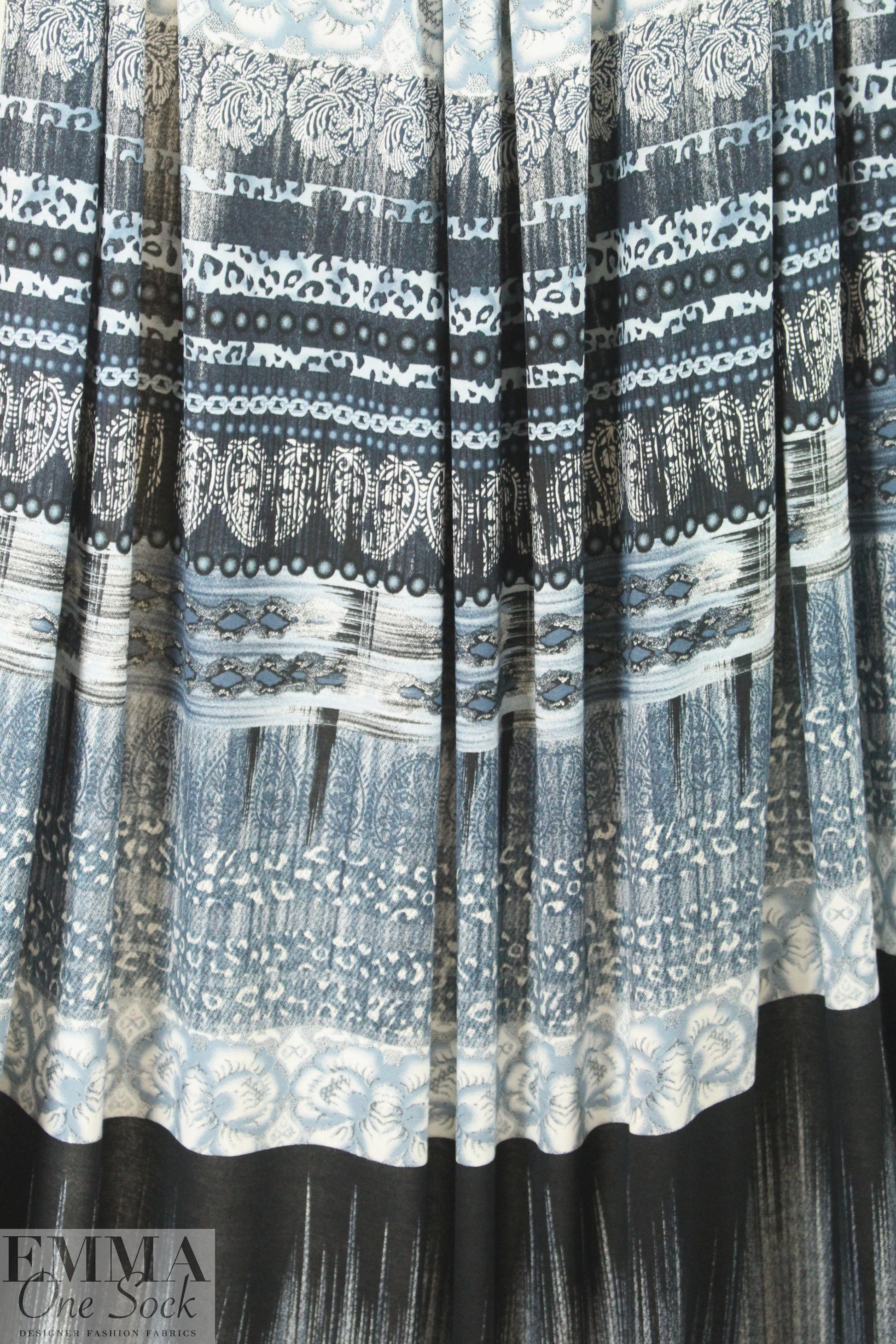 Italian digital viscose knit - denimy blue panel