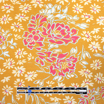 CA designer 'butterscotch blooms' printed rayon/spandex knit .75 yds