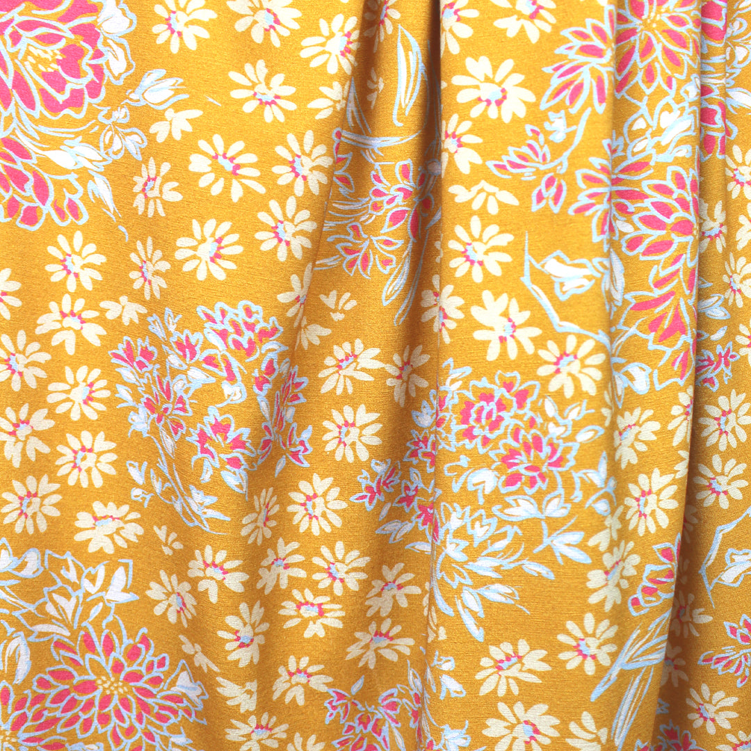 CA designer 'butterscotch blooms' printed rayon/spandex knit