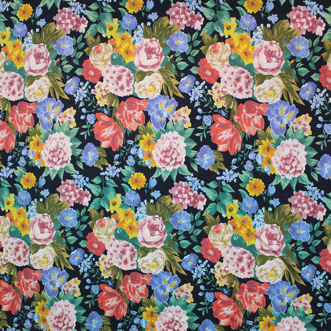CA designer 'blooms ï¿½ la mode' printed rayon/spandex knit 1.75 yd